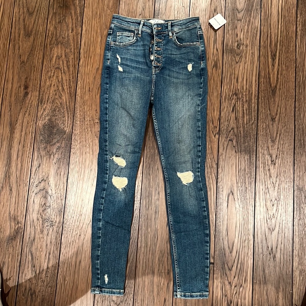 Free people high rise button fly distressed jeans